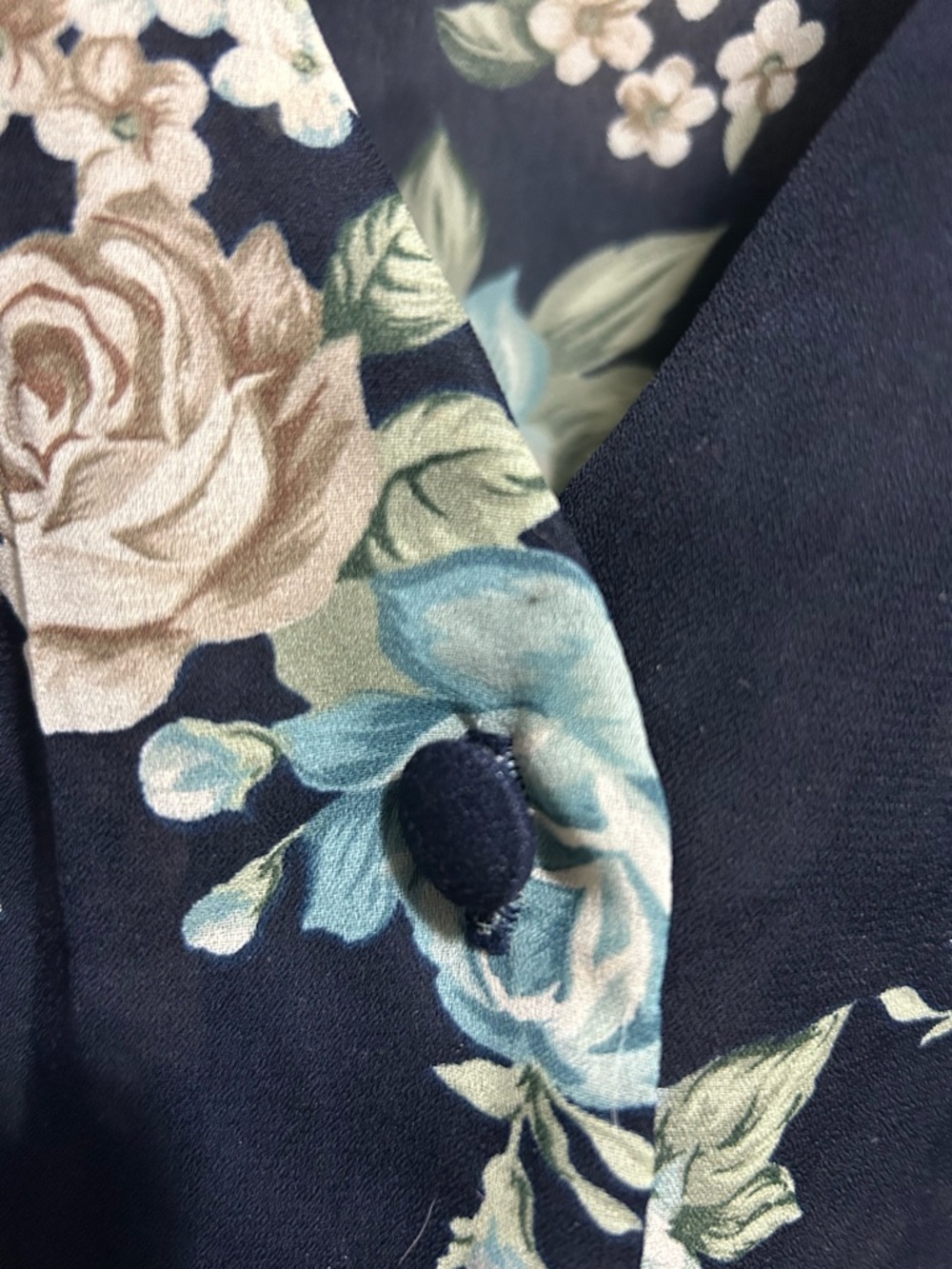 Miss Selfridge Navy Floral Tie-Front Blouse with Blue and Cream Roses - Picture 5 of 6